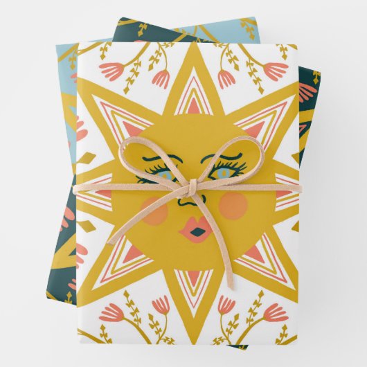 Blume der geometrischen Sonnen Reben Rosa Grün Geschenkpapier Set (Beispiel)