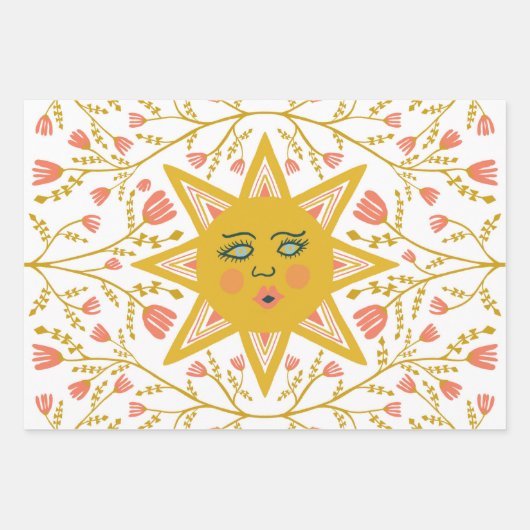 Blume der geometrischen Sonnen Reben Rosa Grün Geschenkpapier Set (Vorderseite)