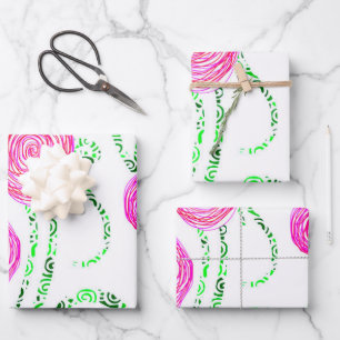 Blume der grünen und rosafarbenen Doodle Weinrebe Geschenkpapier Set