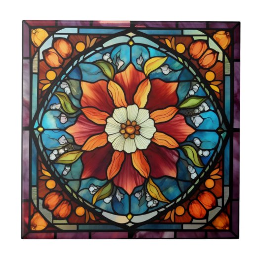 Blume der Hartglasfarbe Fliese (Vorderseite)