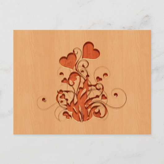 Blume der Herzen in Holzdesign Postkarte (Vorderseite)