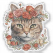 Blume der Katze auf ihrem Kopf Valentinsticker Aufkleber (Vorderseite)