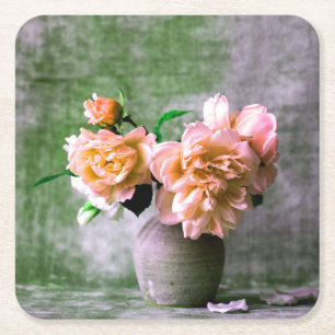 Blume der Koralle in Grauvase Pink Orange Rechteckiger Pappuntersetzer