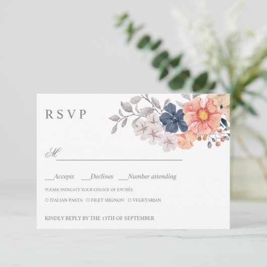 Blume der Korallenflotte WEDING RSVP MEAL CHOICE (Stehend Vorderseite)