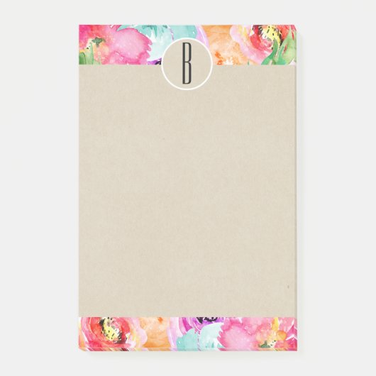 Blume der Kraft-Monogramm-Initial Post-it Klebezettel (Vorderseite)