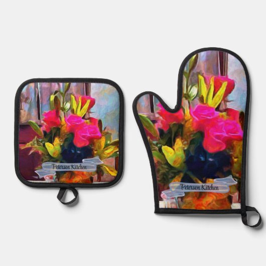 Blume der Liebe PM0001 Ofenhandschuh & Topflappen-Set (Vorderseite)