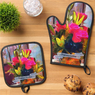 Blume der Liebe PM0001 Ofenhandschuh & Topflappen-Set