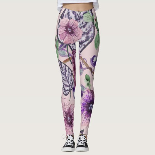 Blume der lila Rose Leggings (Vorderseite)