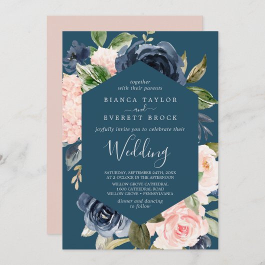 Blume der Marine | Blue Wedding Einladung (Vorne/Hinten)