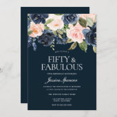 Blume der Marine & Blush Fantastische 50. Geburtst Einladung (Vorne/Hinten)