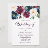 Blume der Marine und Burgund Roter Wein Elegante H Einladung (Vorderseite)