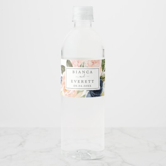 Blume der Marine | Weiße Hochzeit Wasserflaschenetikett (Vorderseite)