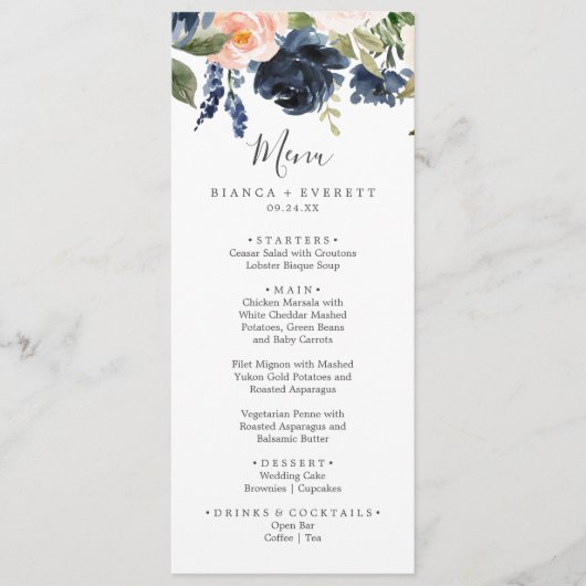 Blume der Marine | White Wedding Dinner Menu Menükarte (Vorderseite)