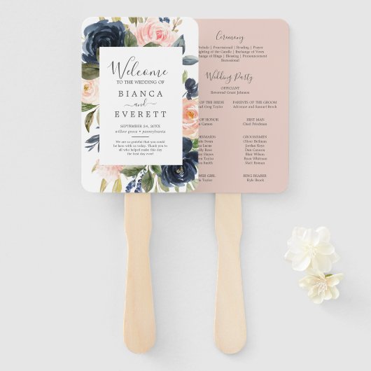 Blume der Marine | White Wedding Program Fan Fächer (Vorne und Hinten)