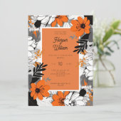 Blume der monochromen Linie Einladung (Stehend Vorderseite)