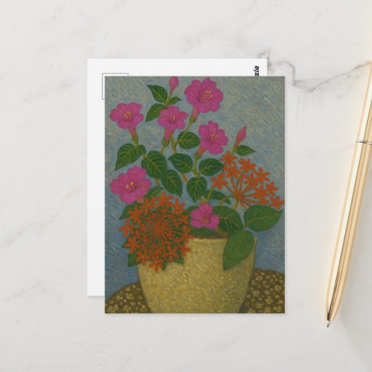 Blume der Nadel und Blume um vier Uhr Postkarte (Vorderseite/Rückseite Beispiel)