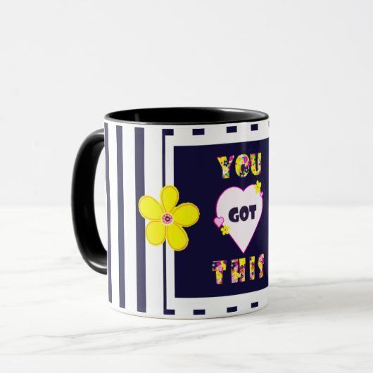 Blume der Navy Strip Bright Yellow Art Tasse (Vorderseite Links)