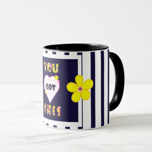 Blume der Navy Strip Bright Yellow Art Tasse (VorderseiteRechts)