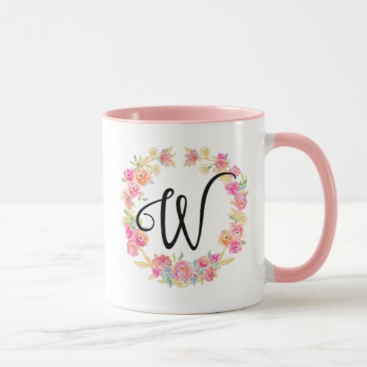 Blume der niedlichen rosa Monogramm (W) Tasse (Rechts)