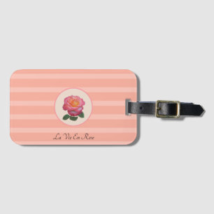 Blume der niedlichen Rose auf Korallenrosa Streife Gepäckanhänger