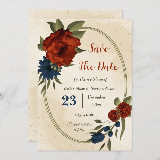 Blume der Orangennacht botanisch Save The Date (Vorne/Hinten)