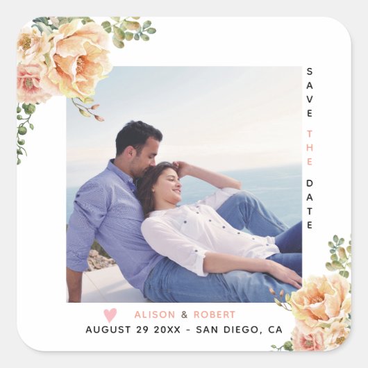 Blume der Pfirsichkoralle Foto Quadratischer Aufkleber (Vorderseite)