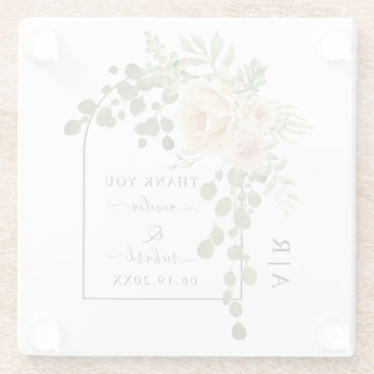 Blume der Pfirsichkorallen, Bogen und Monogramm Ho Glasuntersetzer (Rückseite)