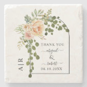 Blume der Pfirsichkorallen, Bogen und Monogramm Ho Steinuntersetzer (Vorderseite)