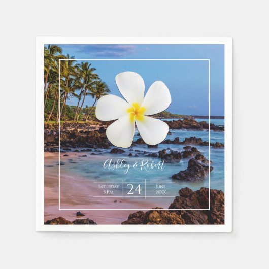 Blume der Plumeria mit Tropical Beach, Serviette (Vorderseite)