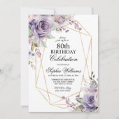 Blume der Rose lila & blau 80 Geburtstag Einladung (Vorderseite)