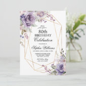Blume der Rose lila & blau 80 Geburtstag Einladung (Stehend Vorderseite)