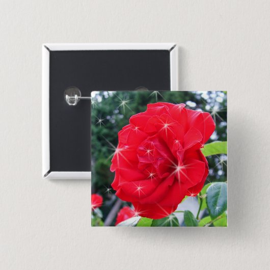 Blume der rote Rose mit Sternen Button (Vorne & Hinten)