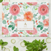 Blume der roten Orangefärbung Monogramm Geschirrtuch (Gefaltet)