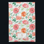 Blume der roten Orangefärbung Monogramm Geschirrtuch<br><div class="desc">Rustikale Rot Orange Blume Muster Monogramm Küchentuch</div>