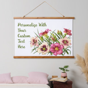 Blume der Roten Taglilie Botanische Kunst Personal Wandteppich Mit Holzrahmen