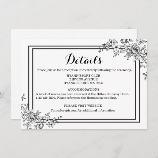 Blume der Schwarz-Weiß-Blumendetails Einladung (Vorne/Hinten)