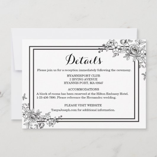 Blume der Schwarz-Weiß-Blumendetails Einladung (Vorderseite)