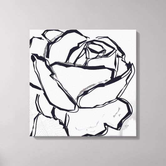 Blume der Schwarz-weißen Rose Abstrakt Art Minimal Leinwanddruck (Vorderseite)
