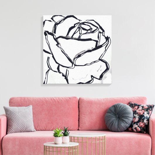 Blume der Schwarz-weißen Rose Abstrakt Art Minimal Leinwanddruck (Insitu (Wohnzimmer))