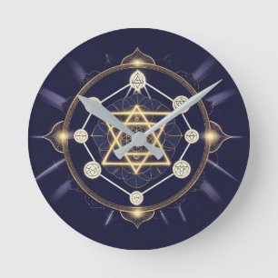 Blume der Unendlichkeit — Heilige Geometrie Himmel Runde Wanduhr