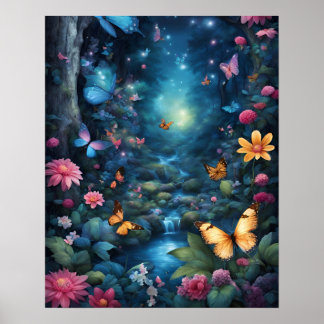 Blume der verzauberten Waldmagie BLAU Poster
