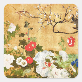 Blume der vier Jahreszeiten, Saito Ippo, Asiatisch Quadratischer Aufkleber