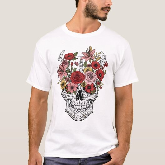 Blume der Vintagen Anatomie des Schädels T-Shirt (Vorderseite)