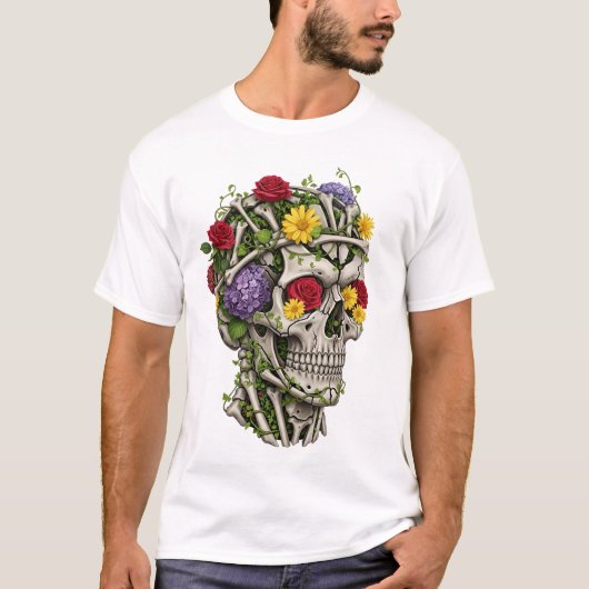 Blume der Vintagen Anatomie des Schädels T-Shirt (Vorderseite)