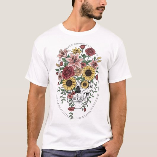 Blume der Vintagen Anatomie des Schädels T-Shirt (Vorderseite)