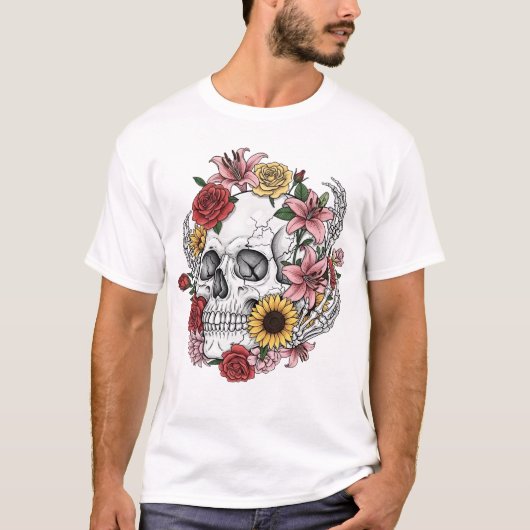 Blume der Vintagen Anatomie des Schädels T-Shirt (Vorderseite)