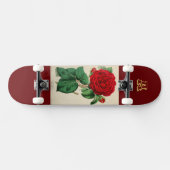 Blume der Vintagen Rote Rose Illustration Mit Mono Skateboard (Horizontal)