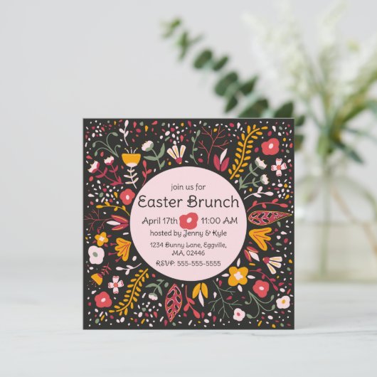 Blume der Volkskunst Ostern Einladung (Stehend Vorderseite)