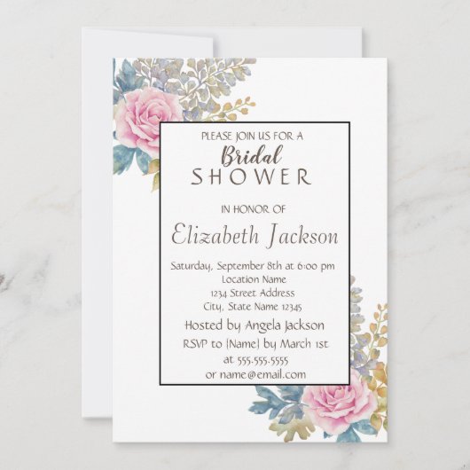 Blume der Wasserfarbe, Brautparty Glitzer Einladung (Vorderseite)