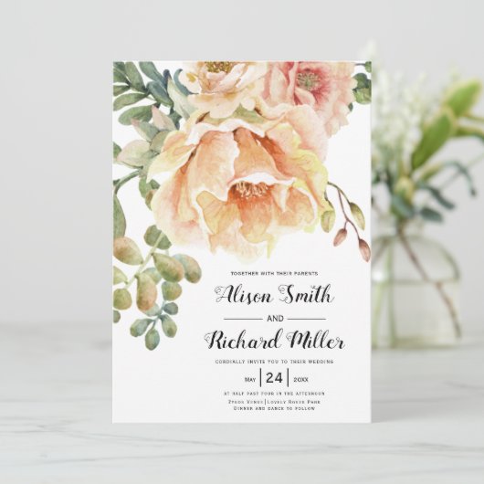 Blume der Wasserfarben Einladung (Stehend Vorderseite)